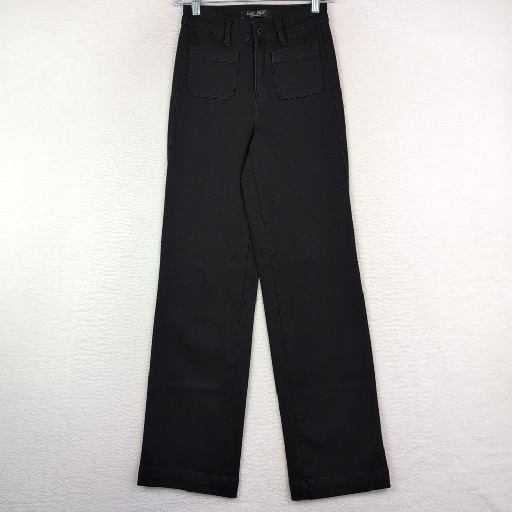 Judy Blue Patch Pocket Straight Leg Jeans Size 0/24 Black High Waist Stretch